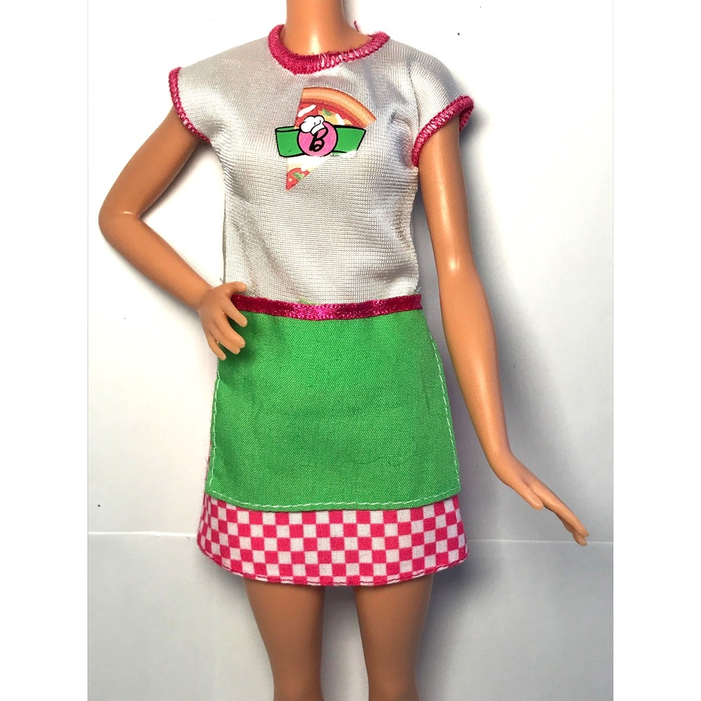 Barbie Doll Clothing 2016 Pizza Parlor Chef White Pink Dress Green Apron
